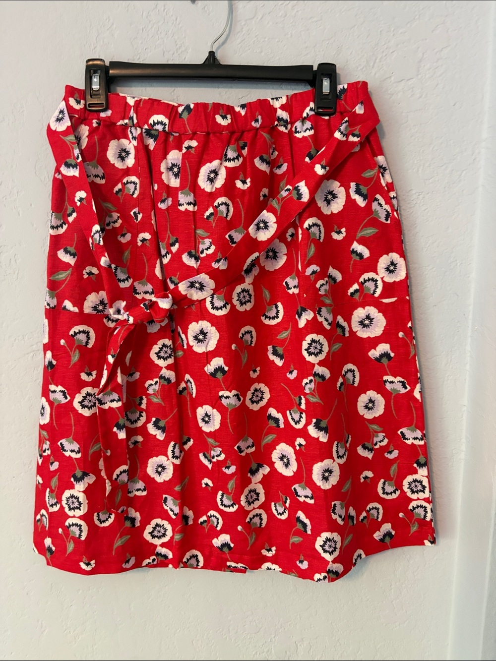 J. Crew Red Floral Tie-Waist A-Line Skirt
